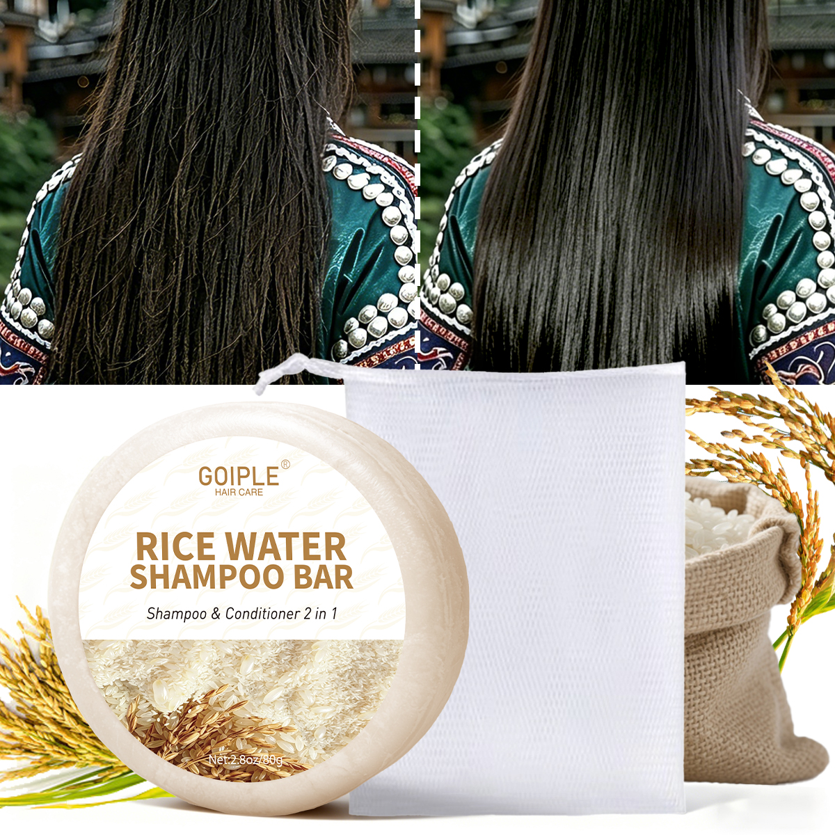 Hair Care With Rice Water - GOIPLE 80g Rice Water Hair Soap,Shampoo