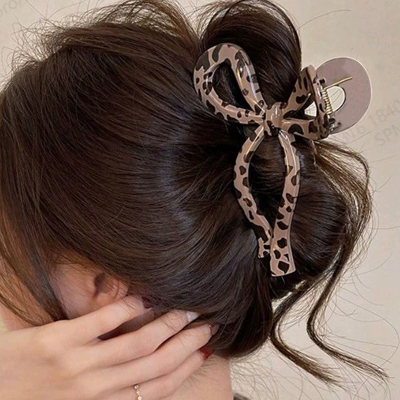 Hair Clip Claw Large - New Ponytail Leopard Bow Large Hair