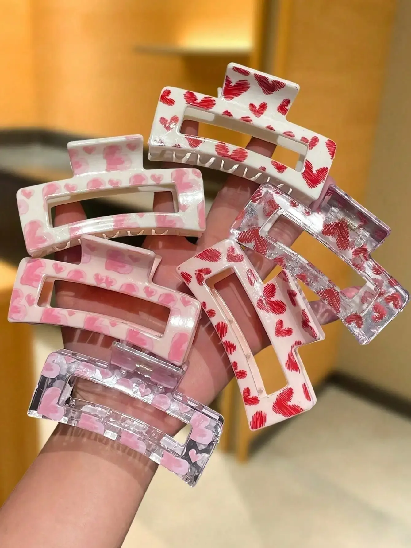 6Pcs Y2K Pink Heart Hair Claw  - огляд і ціна Hair Clip Claw Large