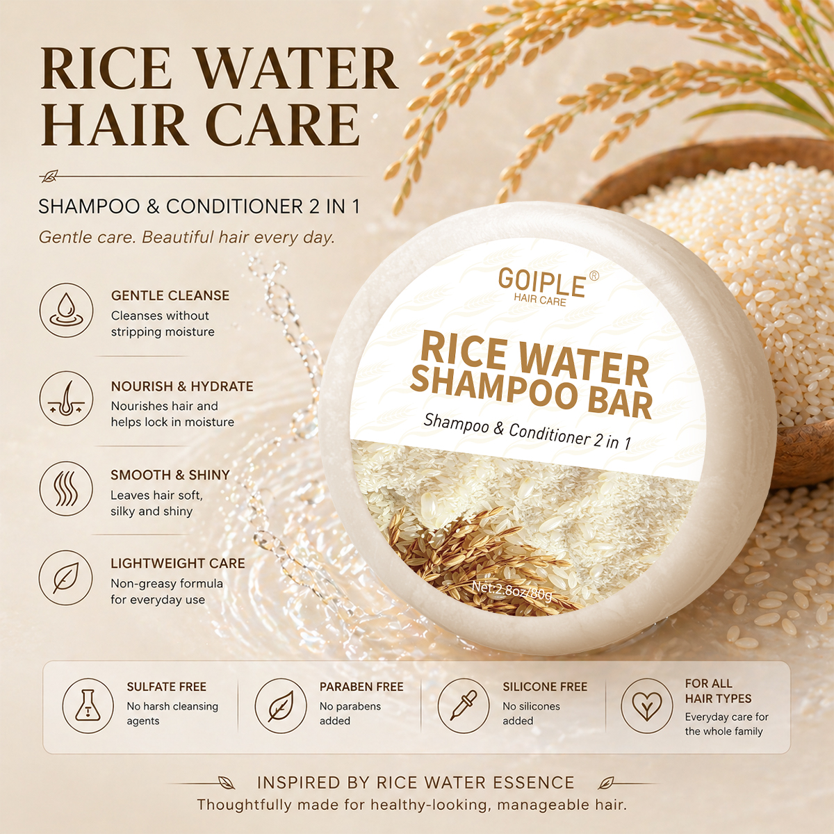 Natural Rice Water Shampoo Bar - огляд і ціна Hair Care With Rice Water