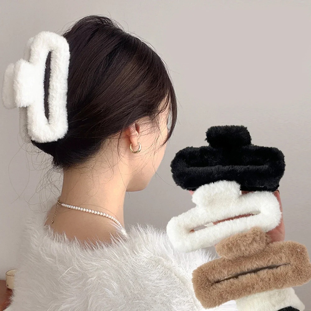 Winter Fluffy Plush Faux Fur B - огляд і ціна Hair Clip Claw Large