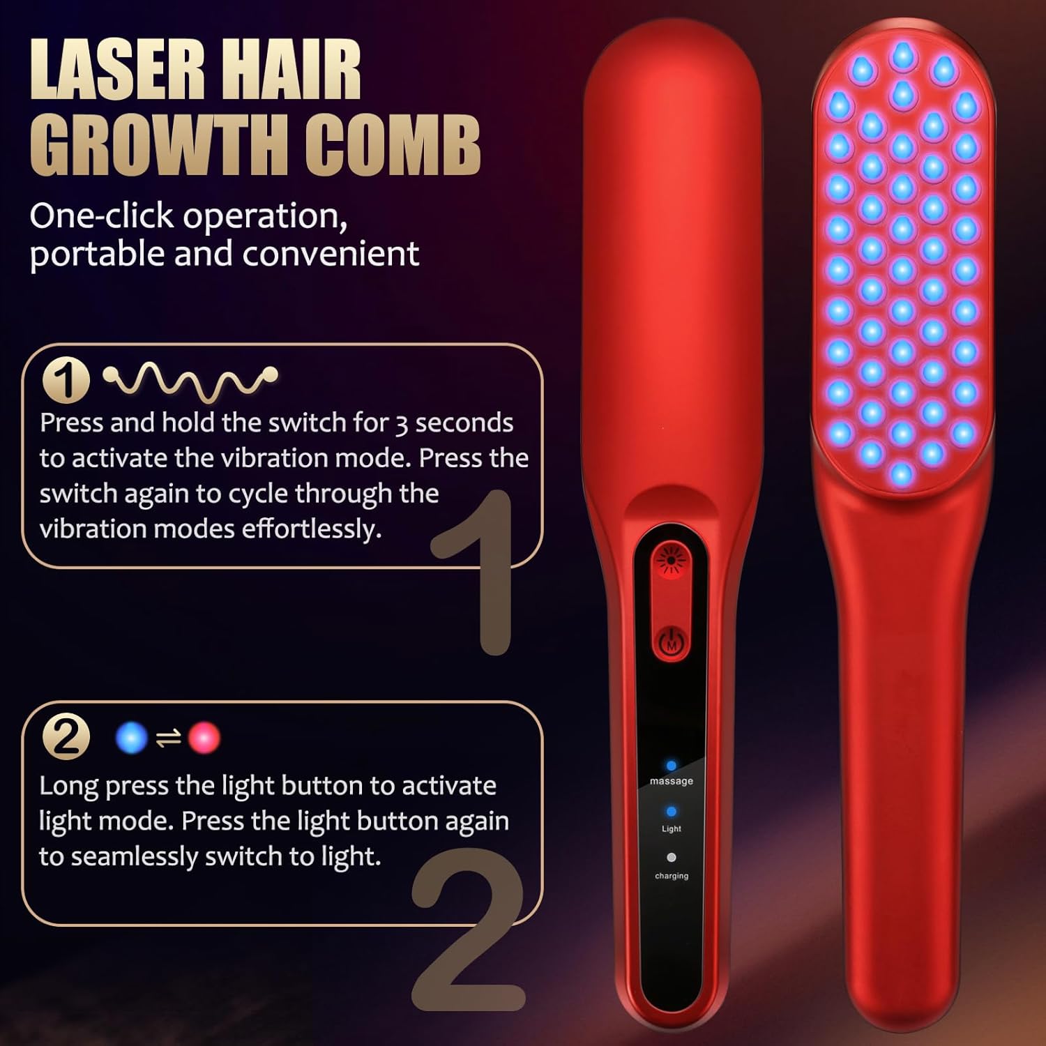 Laser hair growth comb, red li - огляд і ціна Hair Care With Protein